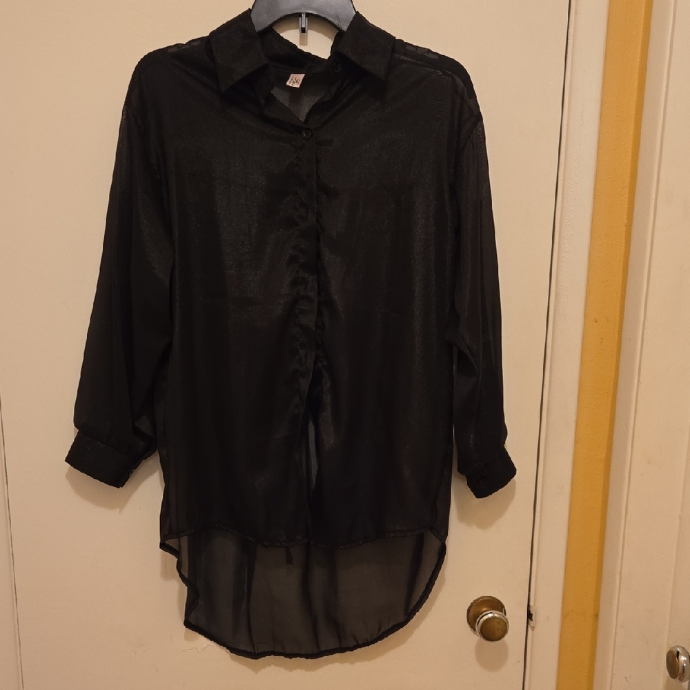 Chic Sheer Black Button Down Shirt for Women. NWOT.